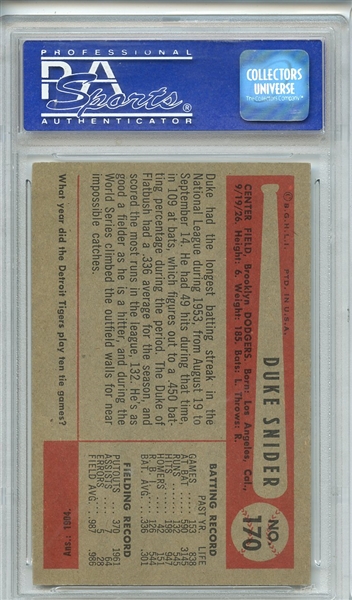 1954 BOWMAN 170 DUKE SNIDER PSA MINT 9