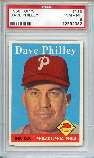 1958 TOPPS 116 DAVE PHILLEY PSA NM-MT 8