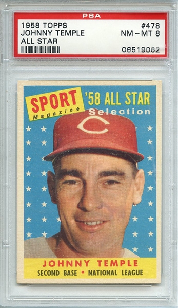 1958 TOPPS 478 JOHNNY TEMPLE ALL STAR PSA NM-MT 8