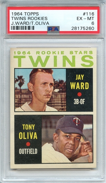 1964 TOPPS 116 TWINS ROOKIES J.WARD/T.OLIVA PSA EX-MT 6