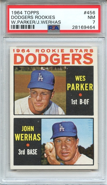 1964 TOPPS 456 DODGERS ROOKIES W.PARKER/J.WERHAS PSA NM 7