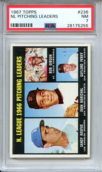 1967 TOPPS 236 NL PITCHING LEADERS PSA NM 7