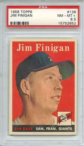 1958 TOPPS 136 JIM FINIGAN PSA NM-MT+ 8.5