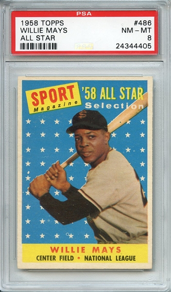 1958 TOPPS 486 WILLIE MAYS ALL STAR PSA NM-MT 8