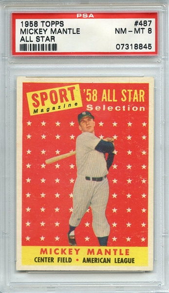 1958 TOPPS 487 MICKEY MANTLE ALL STAR PSA NM-MT 8