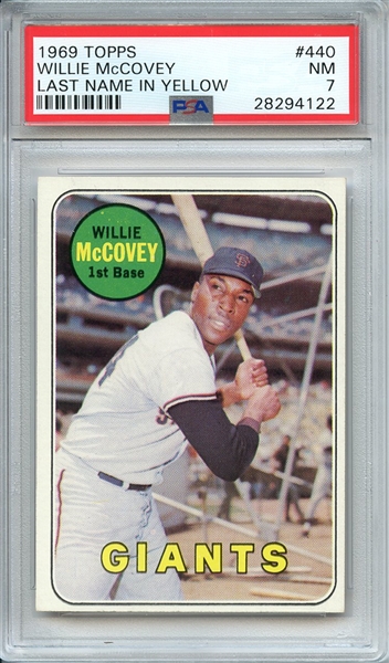 1969 TOPPS 440 WILLIE McCOVEY LAST NAME IN YELLOW PSA NM 7