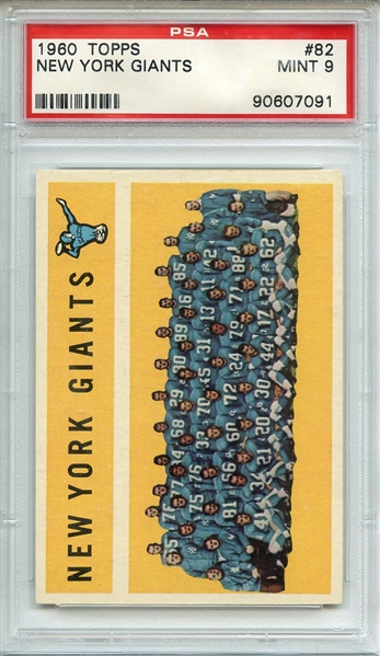 1960 TOPPS 82 NEW YORK GIANTS PSA MINT 9