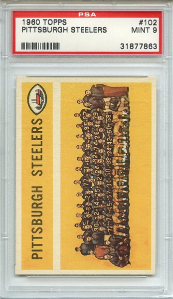 1960 TOPPS 102 PITTSBURGH STEELERS PSA MINT 9
