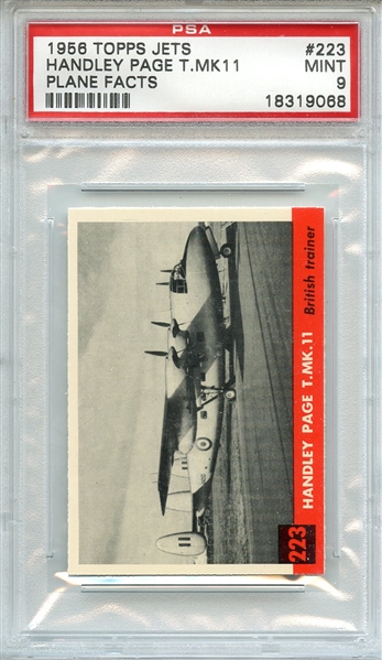 1956 TOPPS JETS 223 HANDLEY PAGE T.MK11 PLANE FACTS PSA MINT 9