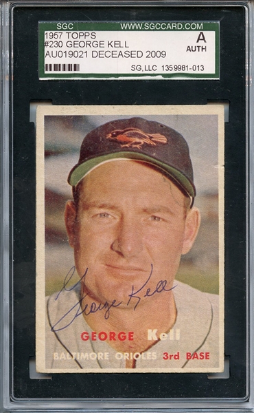 GEORGE KELL SIGNED 1957 TOPPS BASEBALL CARD SGC AUTHENTIC