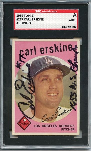 CARL ERSKINE SIGNED 1959 TOPPS BASEBALL CARD SGC AUTHENTIC