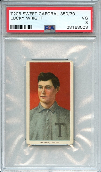 1909-11 T206 SWEET CAPORAL 350/30 LUCKY WRIGHT PSA VG 3