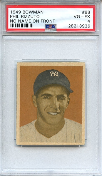 1949 BOWMAN 98 PHIL RIZZUTO NO NAME ON FRONT PSA VG-EX 4