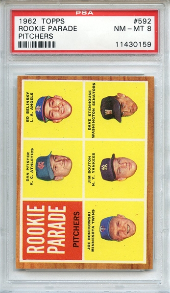 1962 TOPPS 592 ROOKIE PARADE PITCHERS PSA NM-MT 8