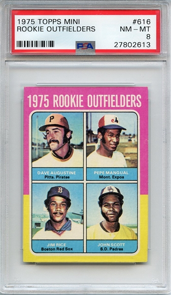 1975 TOPPS MINI 616 ROOKIE OUTFIELDERS PSA NM-MT 8