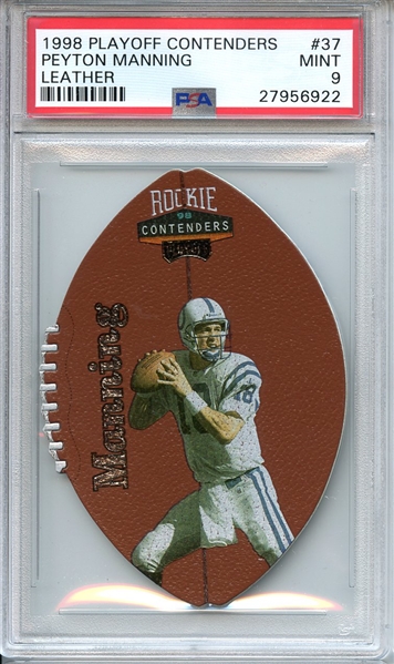 1998 PLAYOFF CONTENDERS LEATHER 37 PEYTON MANNING LEATHER PSA MINT 9