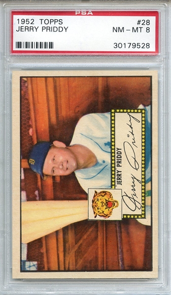 1952 TOPPS 28 JERRY PRIDDY RED BACK PSA NM-MT 8
