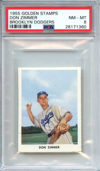 1955 GOLDEN STAMPS DON ZIMMER RC BROOKLYN DODGERS PSA NM-MT 8