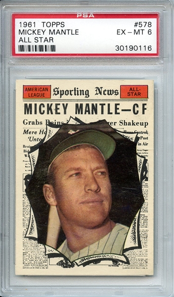 1961 TOPPS 578 MICKEY MANTLE ALL STAR PSA EX-MT 6