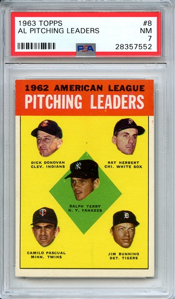 1963 TOPPS 8 AL PITCHING LEADERS PSA NM 7