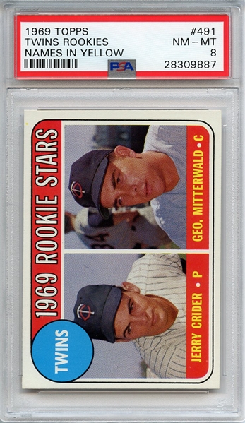 1969 TOPPS 491 TWINS ROOKIES NAMES IN YELLOW PSA NM-MT 8