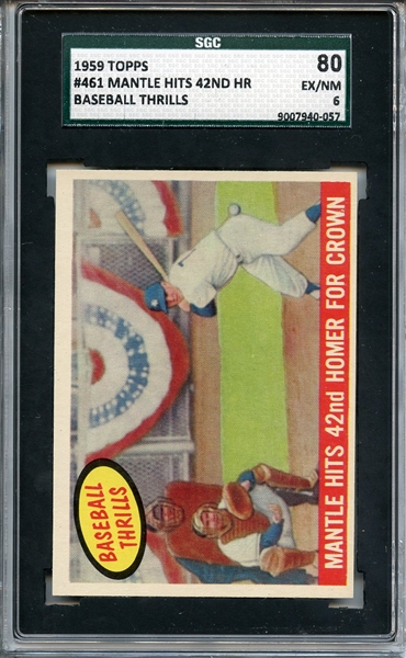 1959 TOPPS 461 MICKEY MANTLE HITS 42ND HOME RUN SGC EX/MT 80 / 6