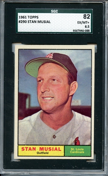 1961 TOPPS 290 STAN MUSIAL SGC EX/MT+ 82 / 6.5