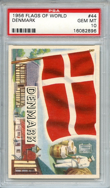 1956 FLAGS OF WORLD 44 DENMARK PSA GEM MT 10