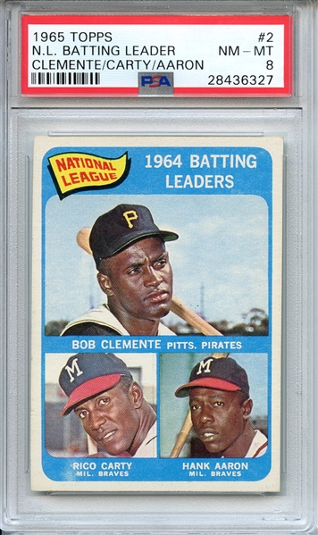 1965 TOPPS 2 N.L. BATTING LEADER CLEMENTE/CARTY/AARON PSA NM-MT 8