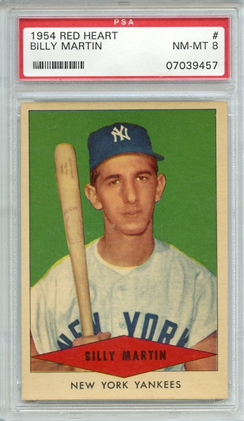 1954 RED HEART BILLY MARTIN PSA NM-MT 8