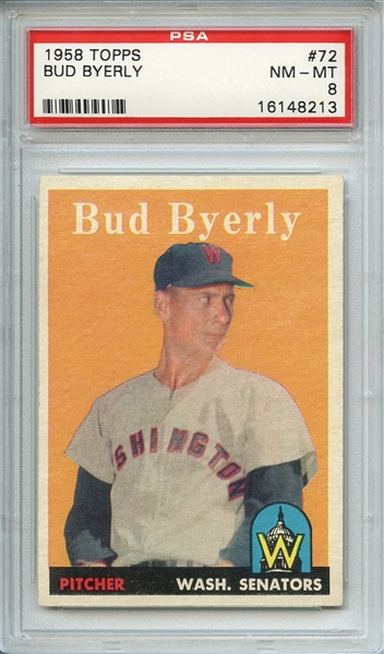 1958 TOPPS 72 BUD BYERLY PHOTO HAL GRIGGS PSA NM-MT 8