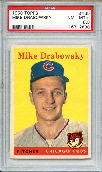1958 TOPPS 135 MIKE DRABOWSKY PSA NM-MT+ 8.5