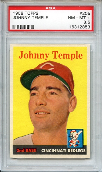 1958 TOPPS 205 JOHNNY TEMPLE PSA NM-MT+ 8.5