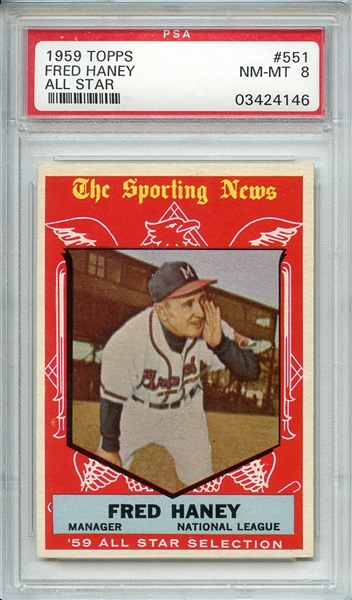 1959 TOPPS 551 FRED HANEY ALL STAR PSA NM-MT 8