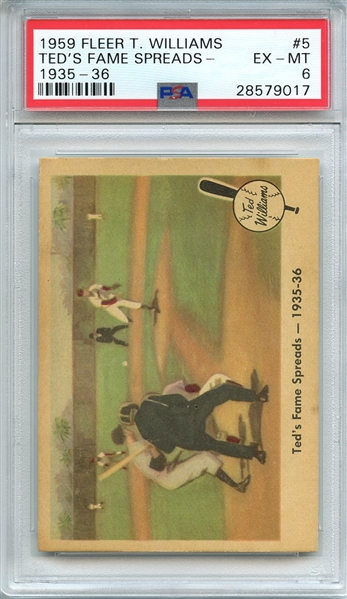 1959 FLEER TED WILLIAMS 5 TED'S FAME SPREADS- 1935-36 PSA EX-MT 6