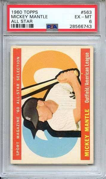 1960 TOPPS 563 MICKEY MANTLE ALL STAR PSA EX-MT 6