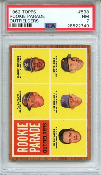 1962 TOPPS 598 ROOKIE PARADE OUTFIELDERS PSA NM 7