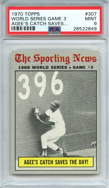 1970 TOPPS 307 WORLD SERIES GAME 3 AGEE'S CATCH SAVES... PSA MINT 9