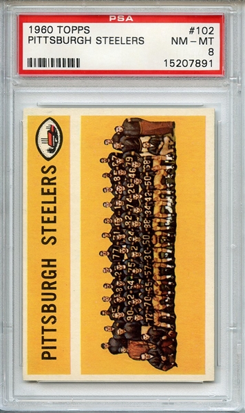 1960 TOPPS 102 PITTSBURGH STEELERS PSA NM-MT 8