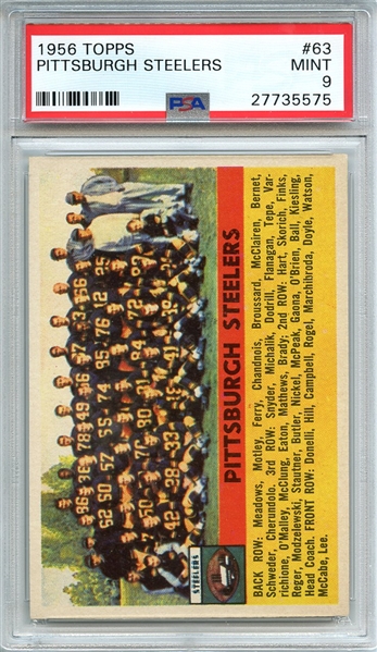 1956 TOPPS 63 PITTSBURGH STEELERS PSA MINT 9
