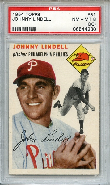 1954 TOPPS 51 JOHNNY LINDELL PSA NM-MT 8 (OC)