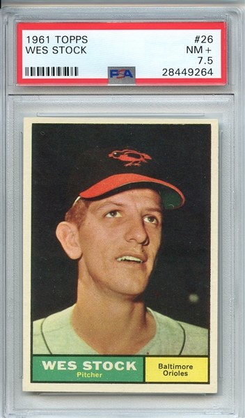 1961 TOPPS 26 WES STOCK PSA NM+ 7.5
