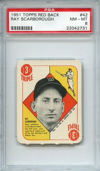 1951 TOPPS RED BACK 42 RAY SCARBOROUGH PSA NM-MT 8