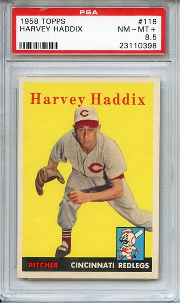 1958 TOPPS 118 HARVEY HADDIX PSA NM-MT+ 8.5