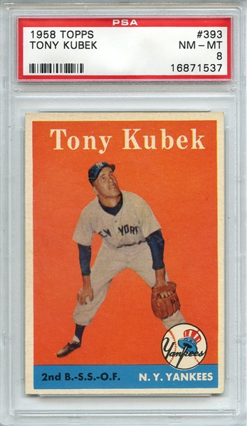 1958 TOPPS 393 TONY KUBEK PSA NM-MT 8