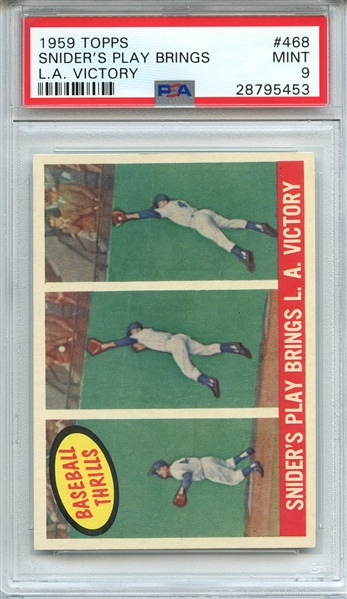 1959 TOPPS 468 SNIDER'S PLAY BRINGS L.A. VICTORY PSA MINT 9