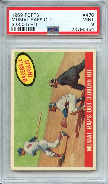 1959 TOPPS 470 MUSIAL RAPS OUT 3,000th HIT PSA MINT 9