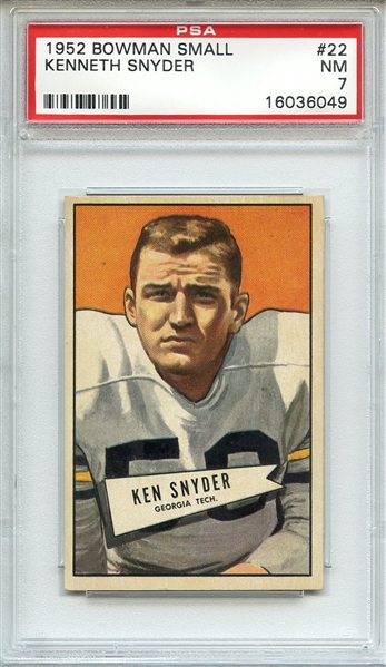 1952 BOWMAN SMALL 22 KENNETH SNYDER PSA NM 7