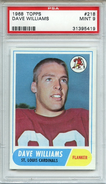 1968 TOPPS 218 DAVE WILLIAMS PSA MINT 9