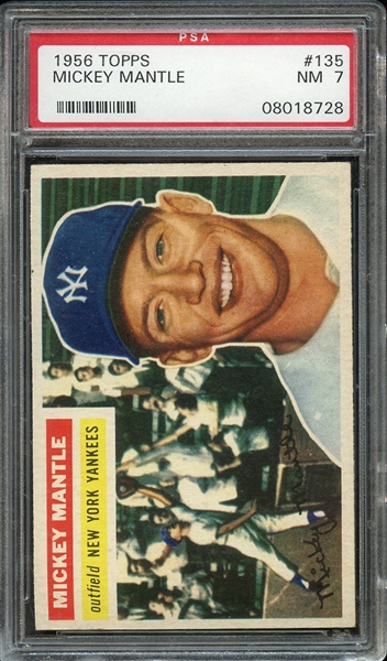 1956 TOPPS 135 MICKEY MANTLE GRAY BACK PSA NM 7